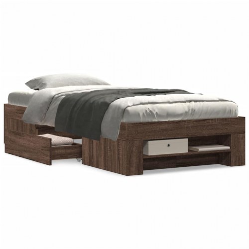 Sengeramme 75 x 190 cm med opbevaring - brun egetræ