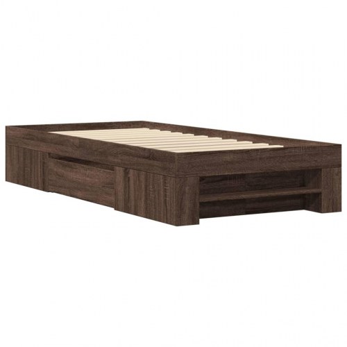 Sengeramme 75 x 190 cm med opbevaring - brun egetræ