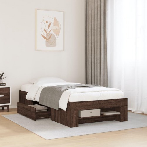 Sengeramme 75 x 190 cm med opbevaring - brun egetræ