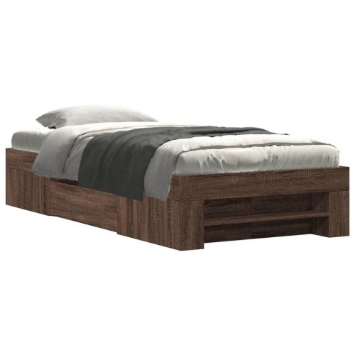 Sengeramme 75 x 190 cm med opbevaring - brun egetræ