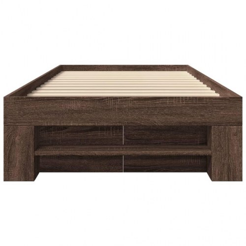 Sengeramme 75 x 190 cm med opbevaring - brun egetræ