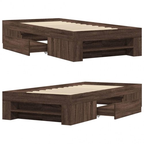 Sengeramme 75 x 190 cm med opbevaring - brun egetræ
