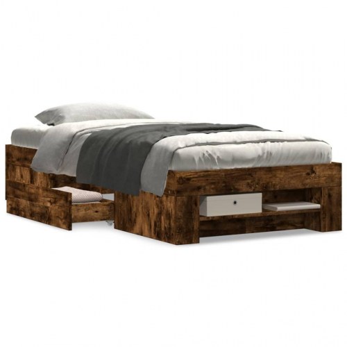Sengeramme 75 x 190 cm med opbevaring uden madras - røget eg