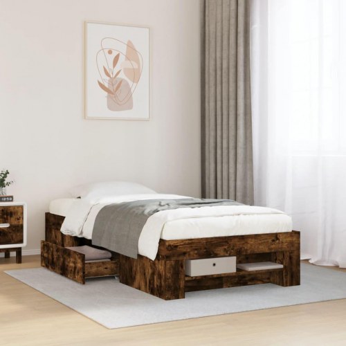 Sengeramme 75 x 190 cm med opbevaring uden madras - røget eg
