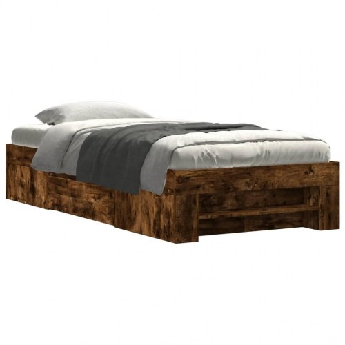 Sengeramme 75 x 190 cm med opbevaring uden madras - røget eg