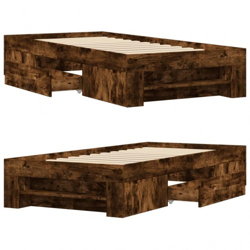 Sengeramme 75 x 190 cm med opbevaring uden madras - røget eg