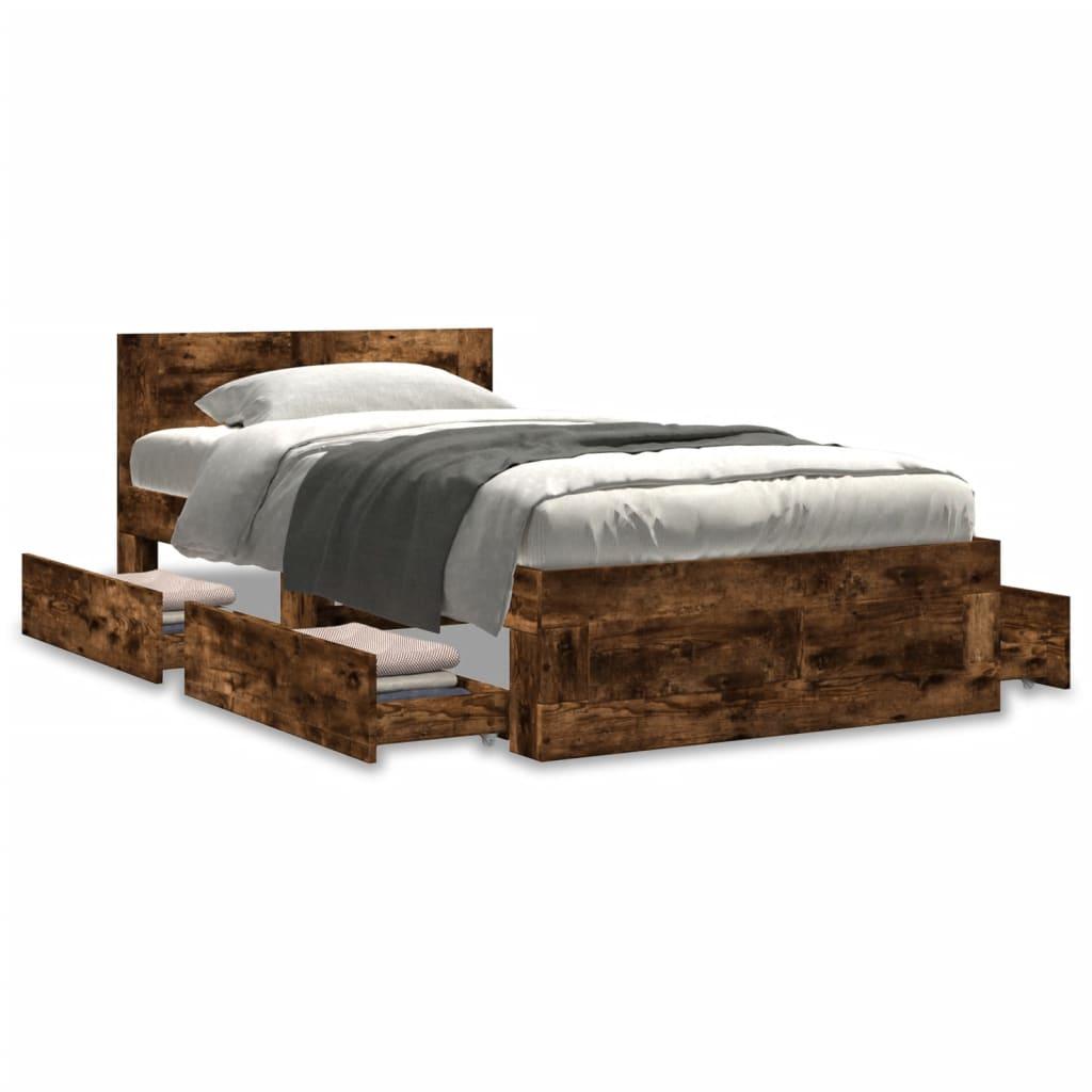 Sengeramme Med Sengegavl Konstrueret Træ - Røget eg / 100 x 200 cm