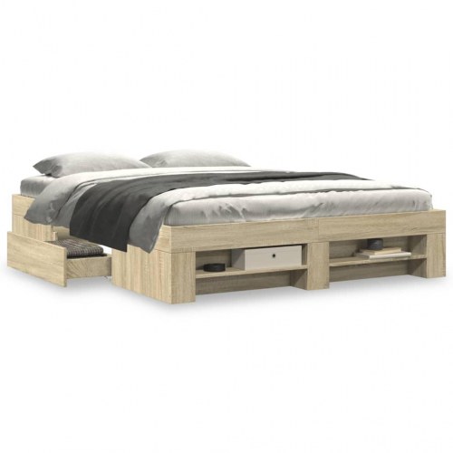 Sengeramme 150 x 200 cm med opbevaring - sonoma-eg