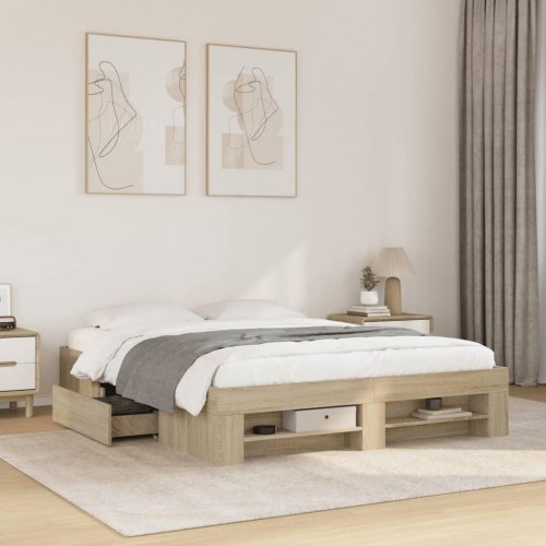Sengeramme 150 x 200 cm med opbevaring - sonoma-eg