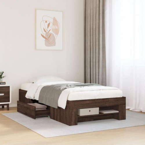 Sengeramme 100 x 200 cm med opbevaring uden madras - brun eg