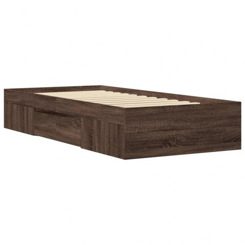 Sengeramme 90 x 200 cm med opbevaring uden madras - brun eg
