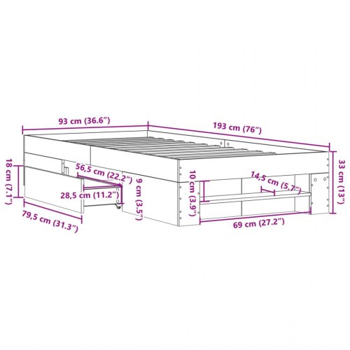 Sengeramme 90 x 190 cm med opbevaring - betongrå