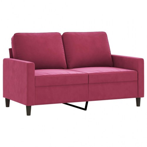Sofasæt 4 dele i velour med puder og fodskammel - vinrød