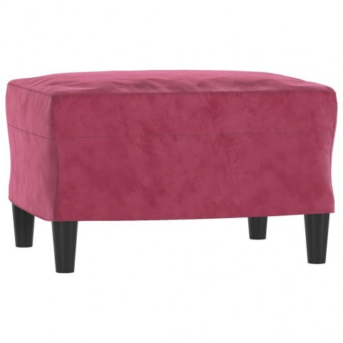 Sofasæt i velour - 3 dele med puder og fodskammel, vinrød