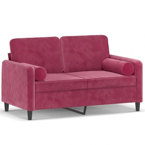 2-personers sofa i velour med pyntepuder - 120 cm, vinrød
