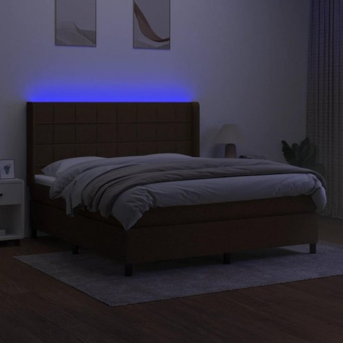 Kontinentalseng med LED-lys 160 x 200 cm stof mørkebrun
