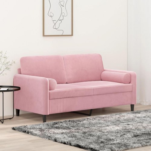 2-personers sofa i velour med pyntepuder - 140 cm, pink