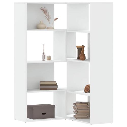 Bogreol til hjørne 85x85x140 cm 4 hylder konstrueret træ hvid