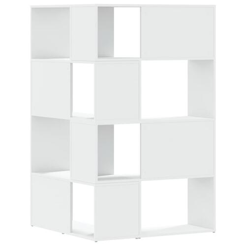 Bogreol til hjørne 85x85x140 cm 4 hylder konstrueret træ hvid