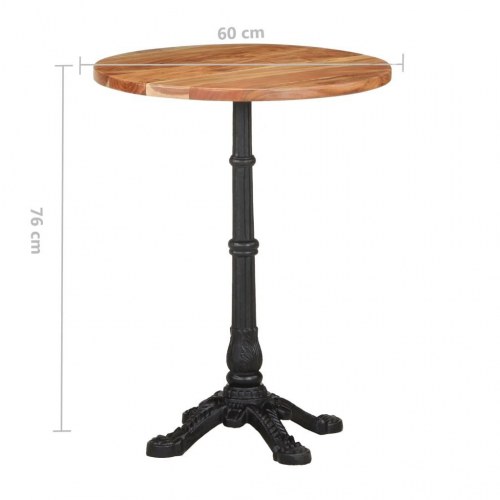 Bistrobord Ø60 x 76 cm i massivt akacietræ med støbejernsfod