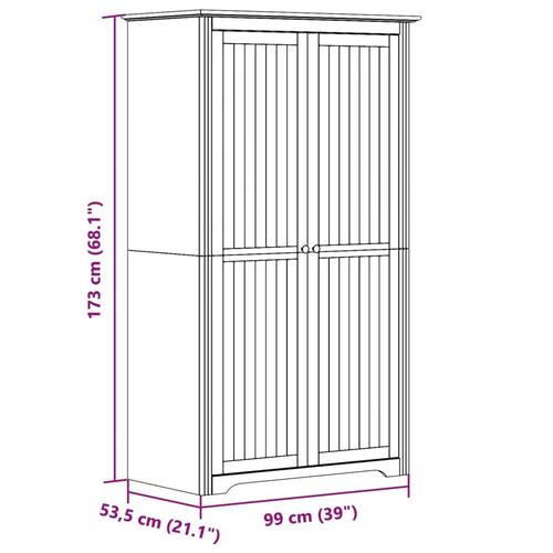 Klædeskab BODO 99x53,5x173 cm massivt fyrretræ grå