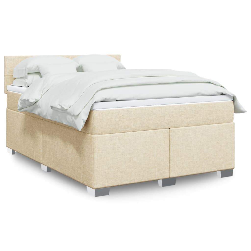 Kontinentalseng Med Madras Stof Farvet Creme - Blok med firkanter / 160 x 200 cm