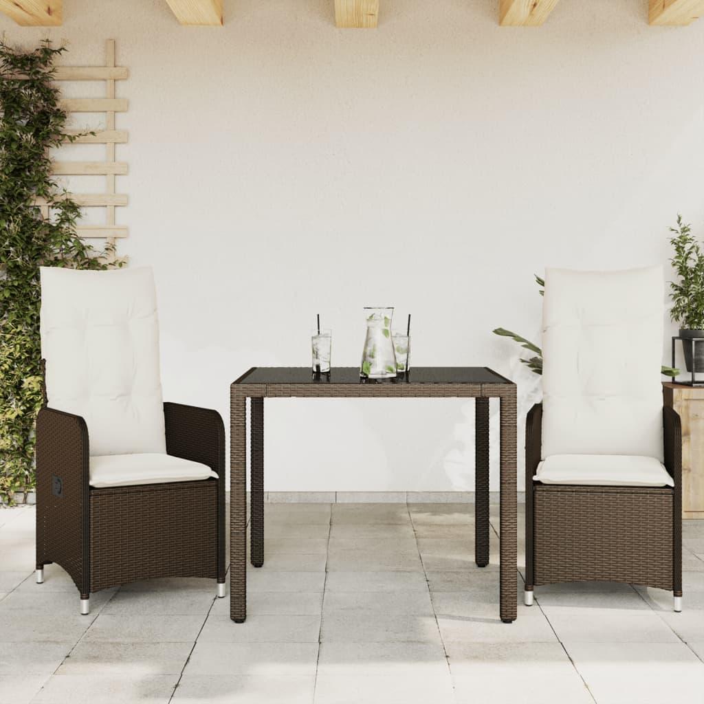 Bistrosæt Til Haven 3 Dele Med Hynder Polyrattan Brun - 2 / Uden fodskammel / 90 x 90 x 75 cm