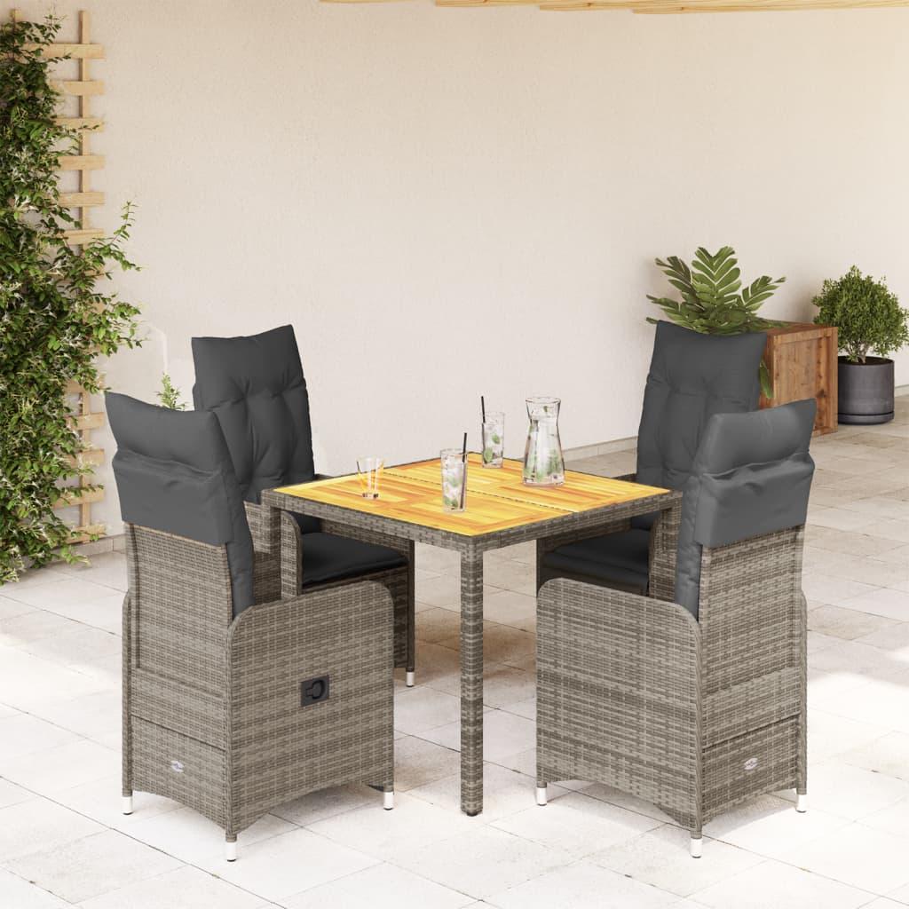 Bistrosæt Til Haven 7 Dele Med Hynder Polyrattan Grå - 4 / Med fodskammel / 90 x 90 x 75 cm