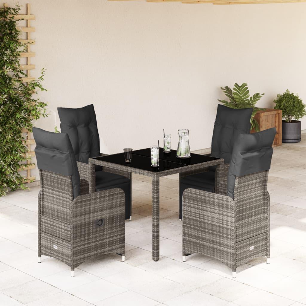 Bistrosæt Til Haven 9 Dele Med Hynder Polyrattan Grå - 4 / Glas / 90 x 90 x 75 cm