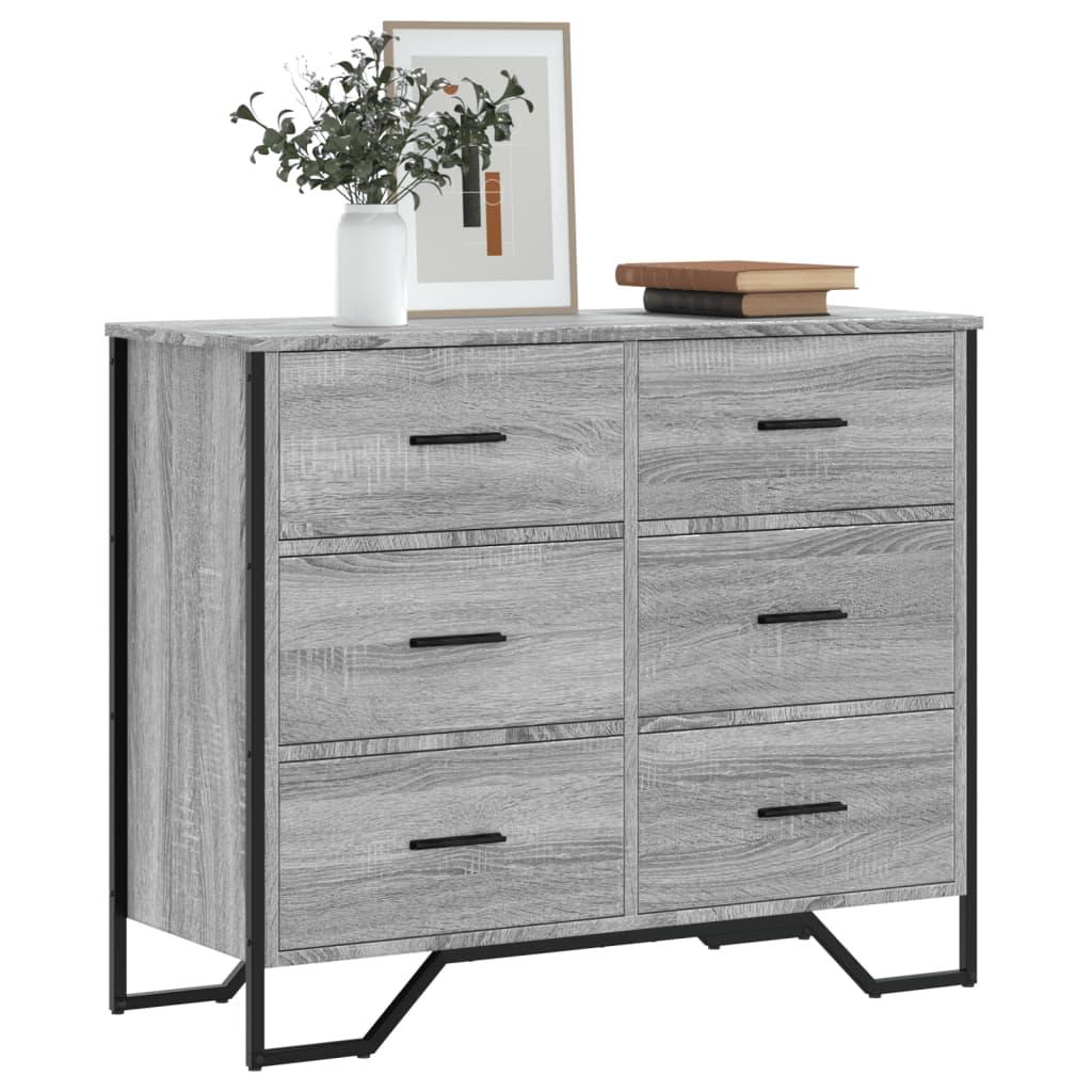 Kommode 91X35,5X74,5 Cm Konstrueret Træ Sonoma-Eg - Grå sonoma-eg
