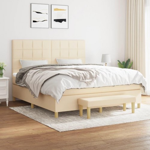 Kontinentalseng med madras 160x200 cm - stof, cremefarvet