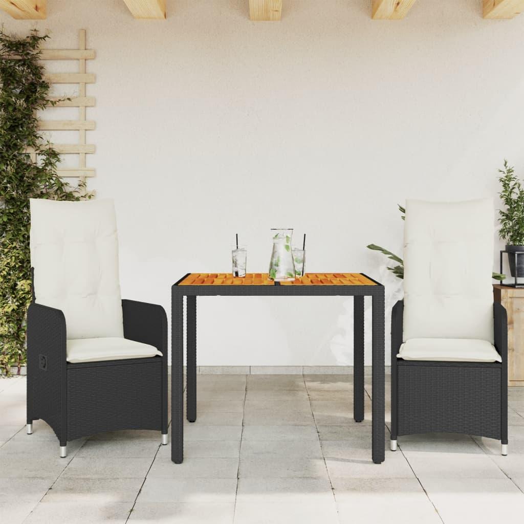 Bistrosæt Til Haven 5 Dele Med Hynder Polyrattan Sort - 2 / Uden fodskammel / 90 x 90 x 75 cm
