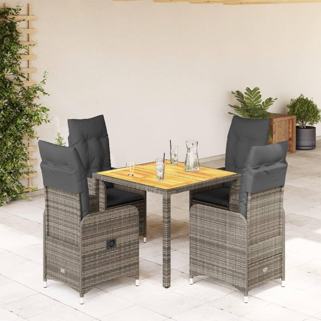 Bistrosæt Til Haven 7 Dele Med Hynder Polyrattan Grå - 4 / Uden fodskammel / 90 x 90 x 75 cm