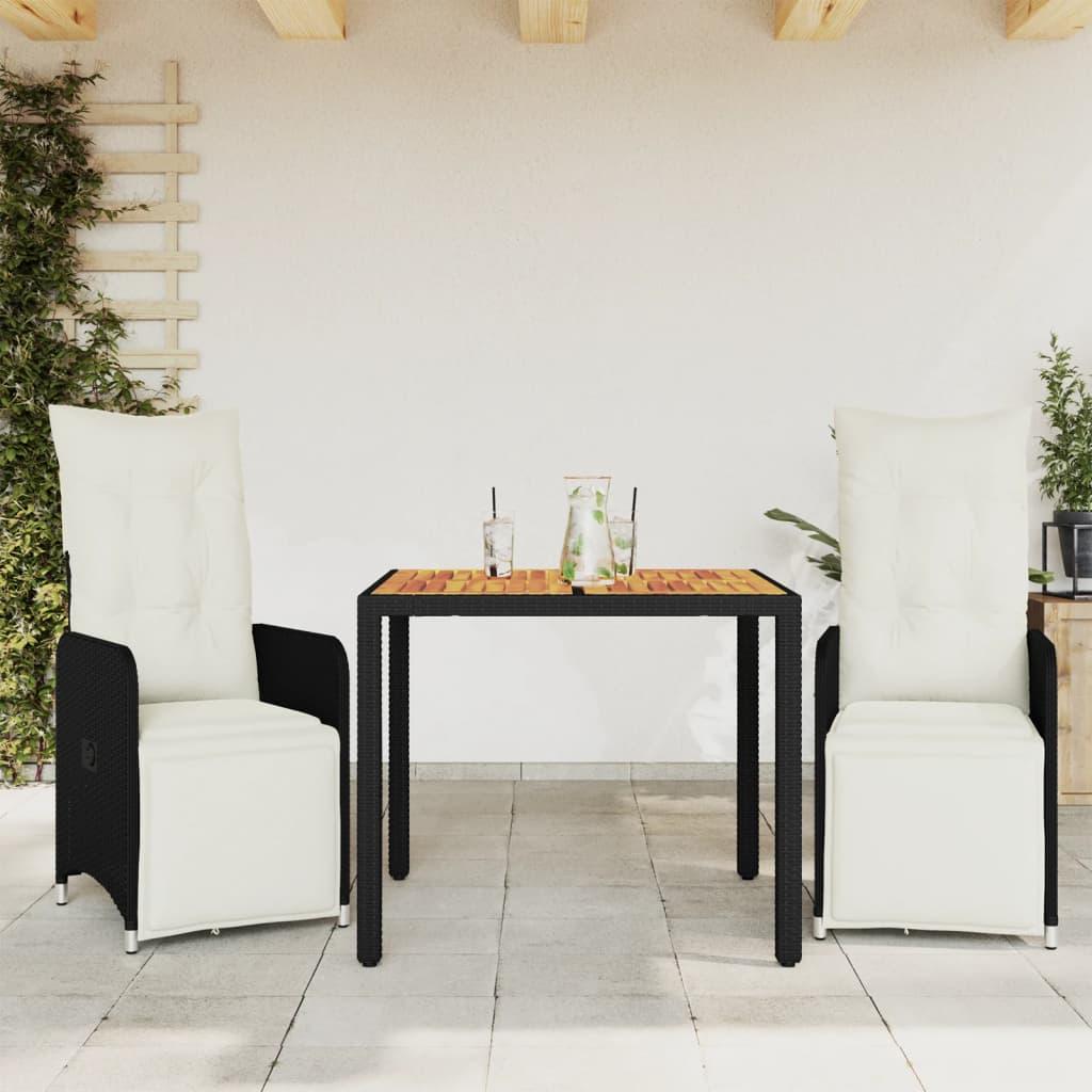 Bistrosæt Til Haven 7 Dele Med Hynder Polyrattan Sort - 2 / træ / 90 x 90 x 75 cm