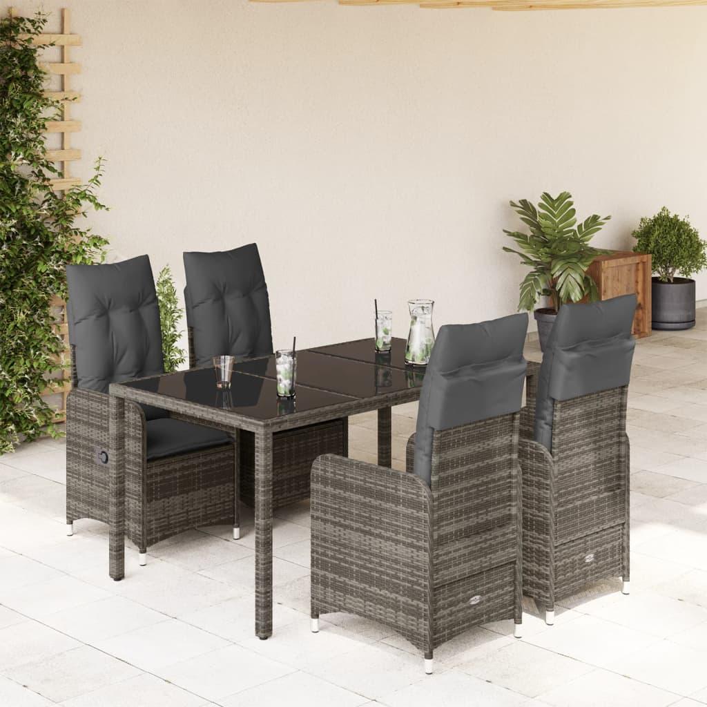 Bistrosæt Til Haven 7 Dele Med Hynder Polyrattan Grå - 4 / Uden fodskammel / 150 x 90 x 75 cm