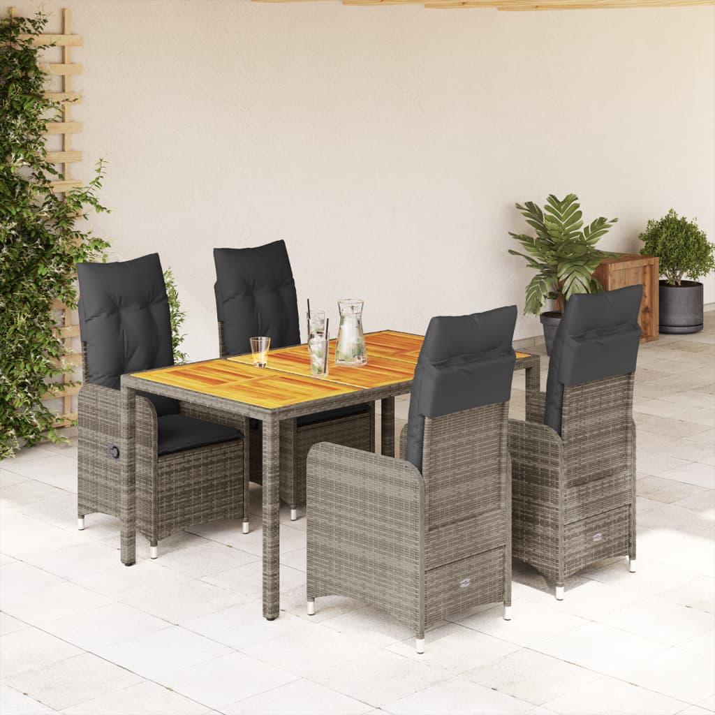 Bistrosæt Til Haven 7 Dele Med Hynder Polyrattan Grå - 4 / Uden fodskammel / 150 x 90 x 75 cm