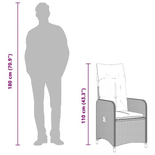 Bistrosæt til haven 9 dele med hynder polyrattan grå