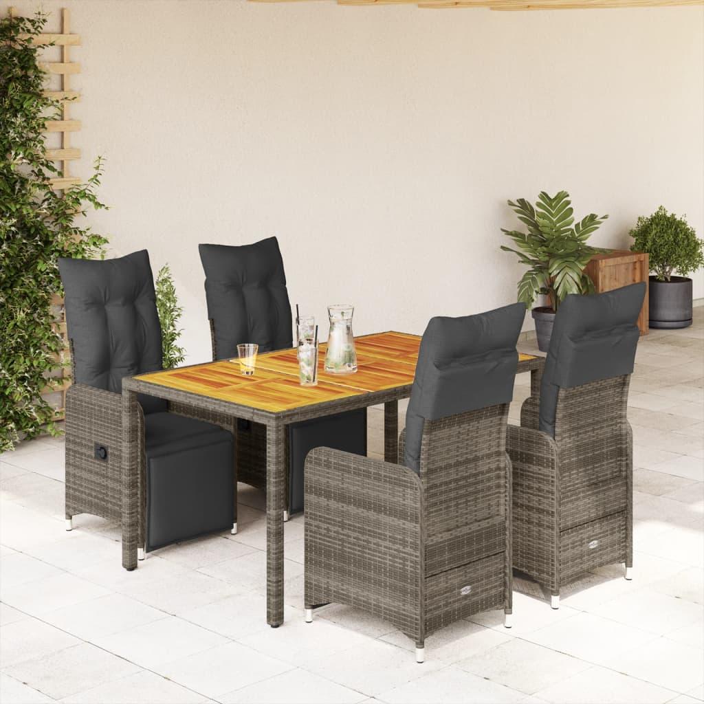 Bistrosæt Til Haven 9 Dele Med Hynder Polyrattan Grå - 4 / træ / 150 x 90 x 75 cm