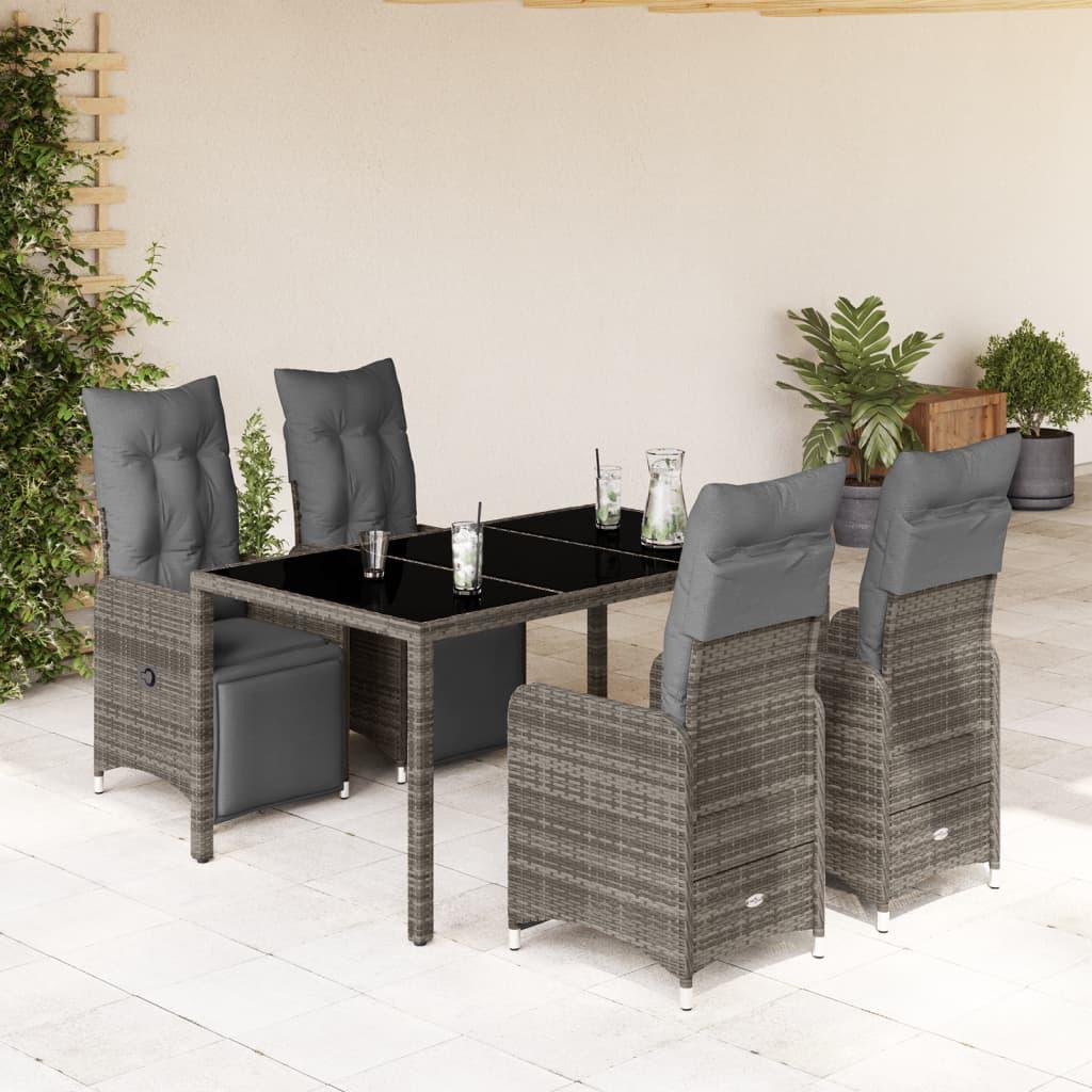 Bistrosæt Til Haven 9 Dele Med Hynder Polyrattan Grå - 4 / Glas / 150 x 90 x 75 cm