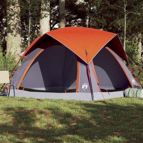 4-personers campingtelt vandafvisende grå og orange
