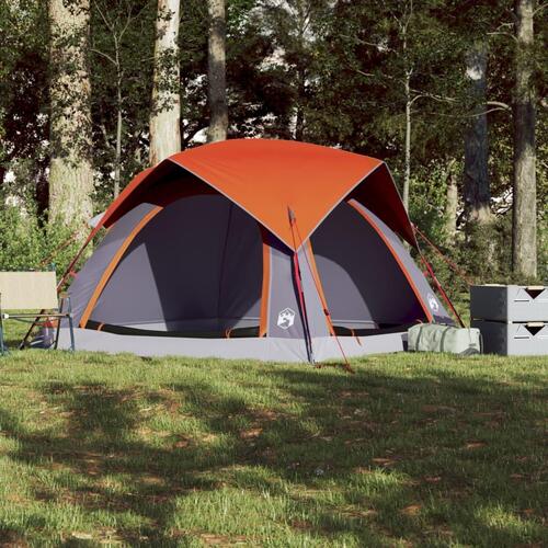 4-personers campingtelt vandafvisende grå og orange