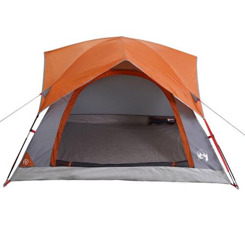 4-personers campingtelt vandafvisende grå og orange