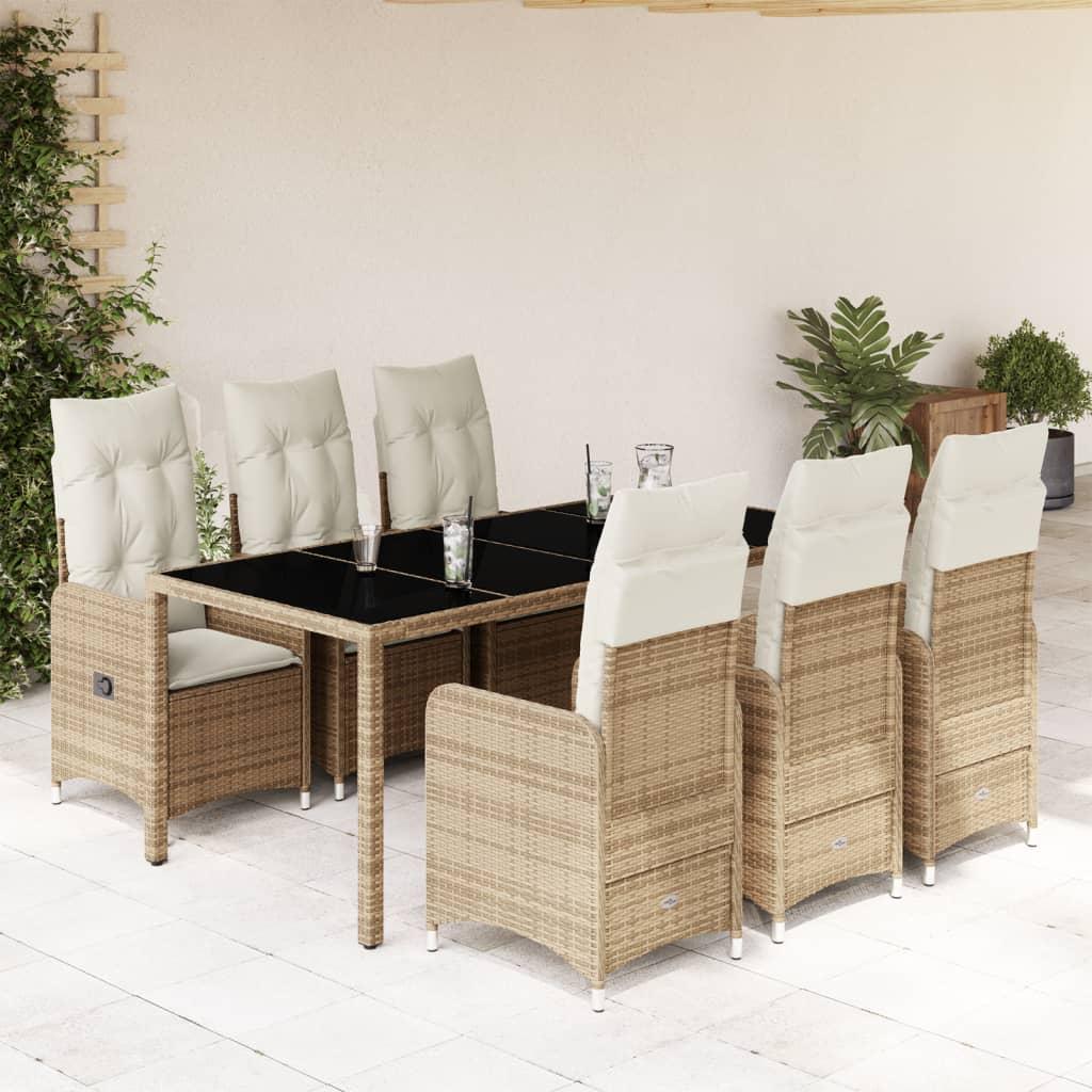 Bistrosæt Til Haven 5 Dele Med Hynder Polyrattan Beige - 6 / Uden fodskammel / 190 x 90 x 75 cm