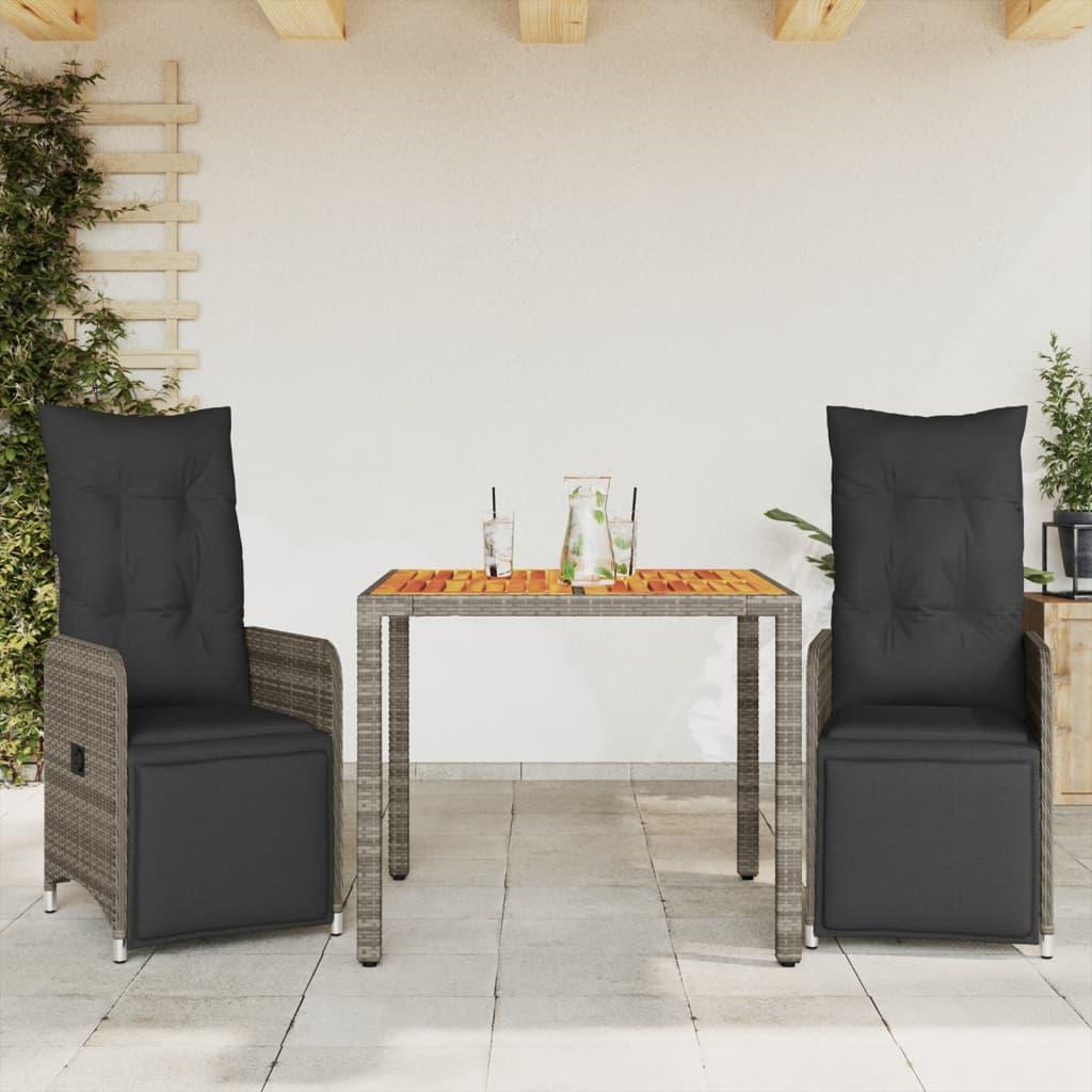 Bistrosæt Til Haven 9 Dele Med Hynder Polyrattan Grå - 2 / træ / 90 x 90 x 75 cm