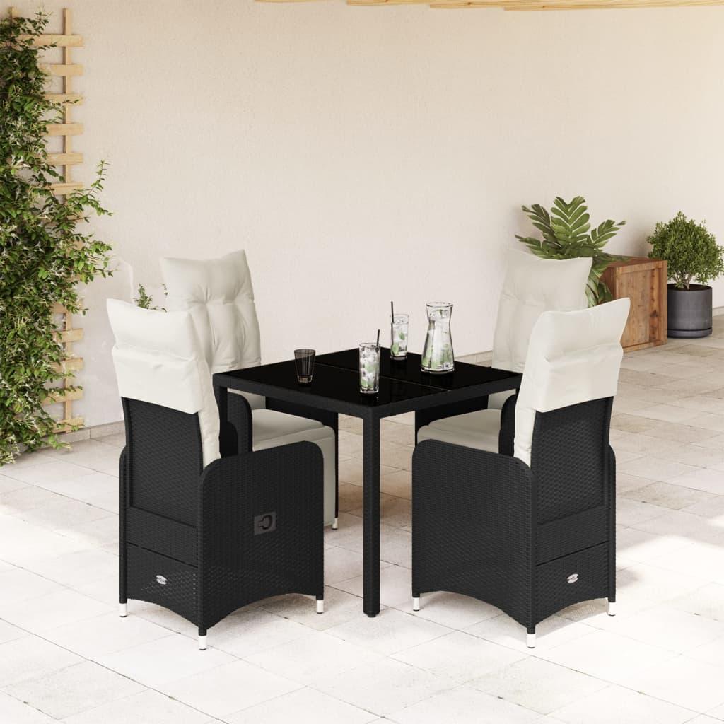 Bistrosæt Til Haven 7 Dele Med Hynder Polyrattan Sort - 4 / Glas / 90 x 90 x 75 cm