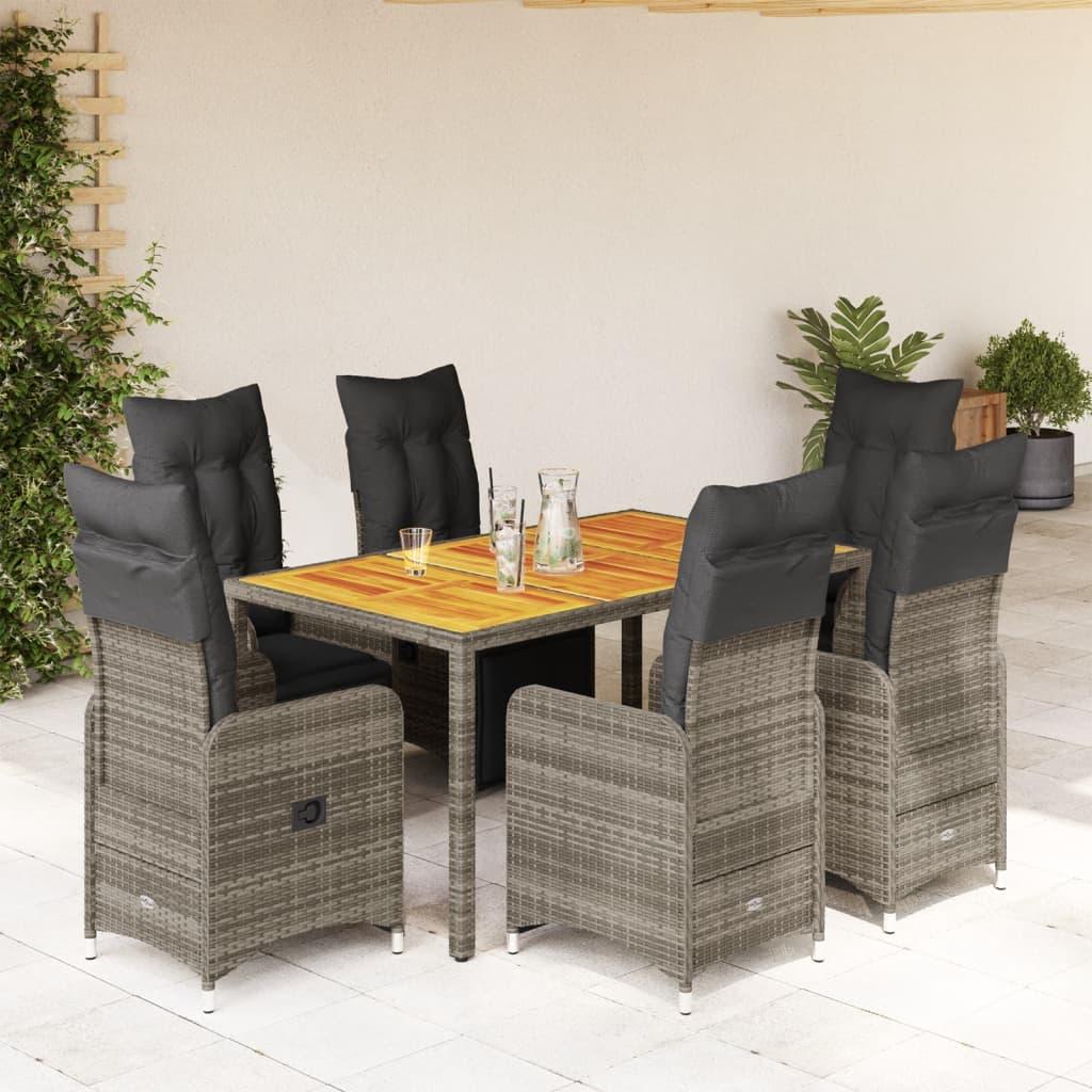 Bistrosæt Til Haven 9 Dele Med Hynder Polyrattan Grå - 6 / træ / 150 x 90 x 75 cm