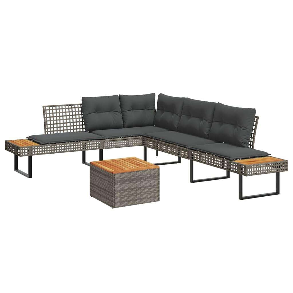Sofasæt Til Haven 5 Dele Med Hynder Polyrattan Og Akacietræ Grå - Grå / Ikke-justerbar bordplade