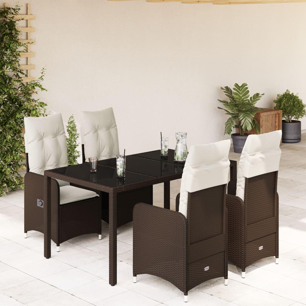 Bistrosæt Til Haven 3 Dele Med Hynder Polyrattan Brun - 4 / Uden fodskammel / 150 x 90 x 75 cm