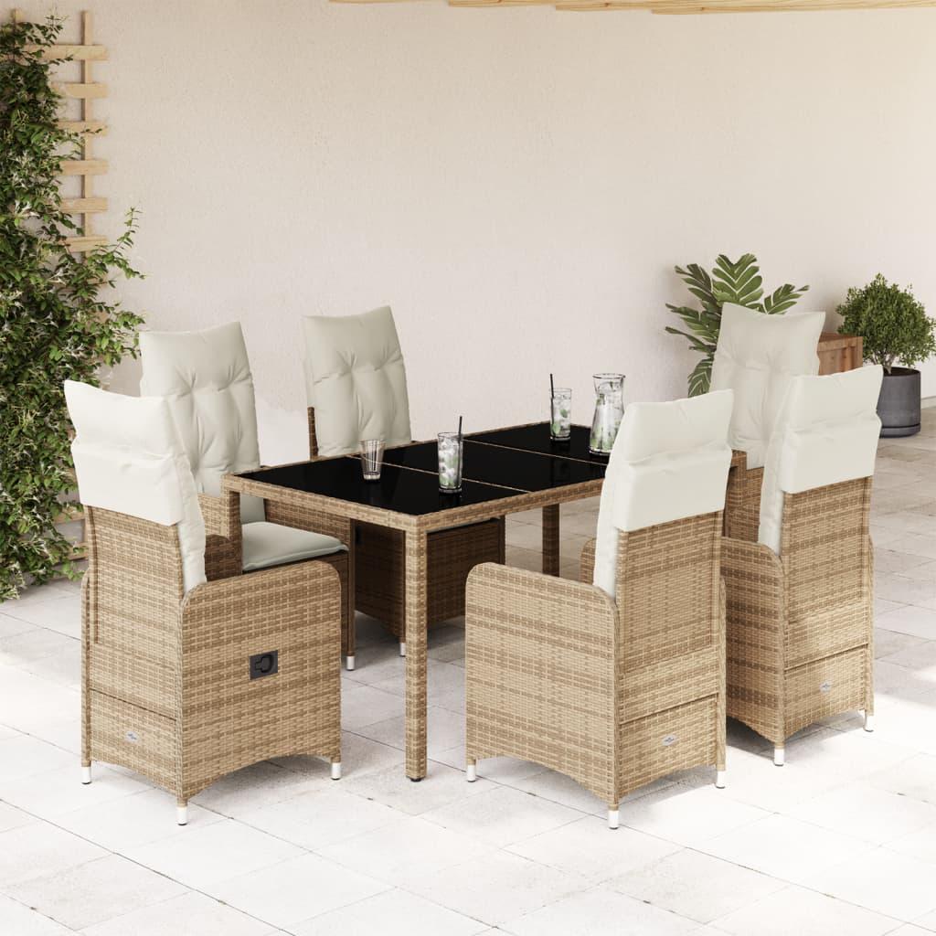 Bistrosæt Til Haven 5 Dele Med Hynder Polyrattan Beige - 6 / Med fodskammel / 150 x 90 x 75 cm