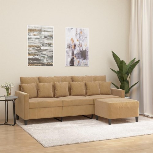 3-personers sofa med fodskammel - 180 cm velour, brun